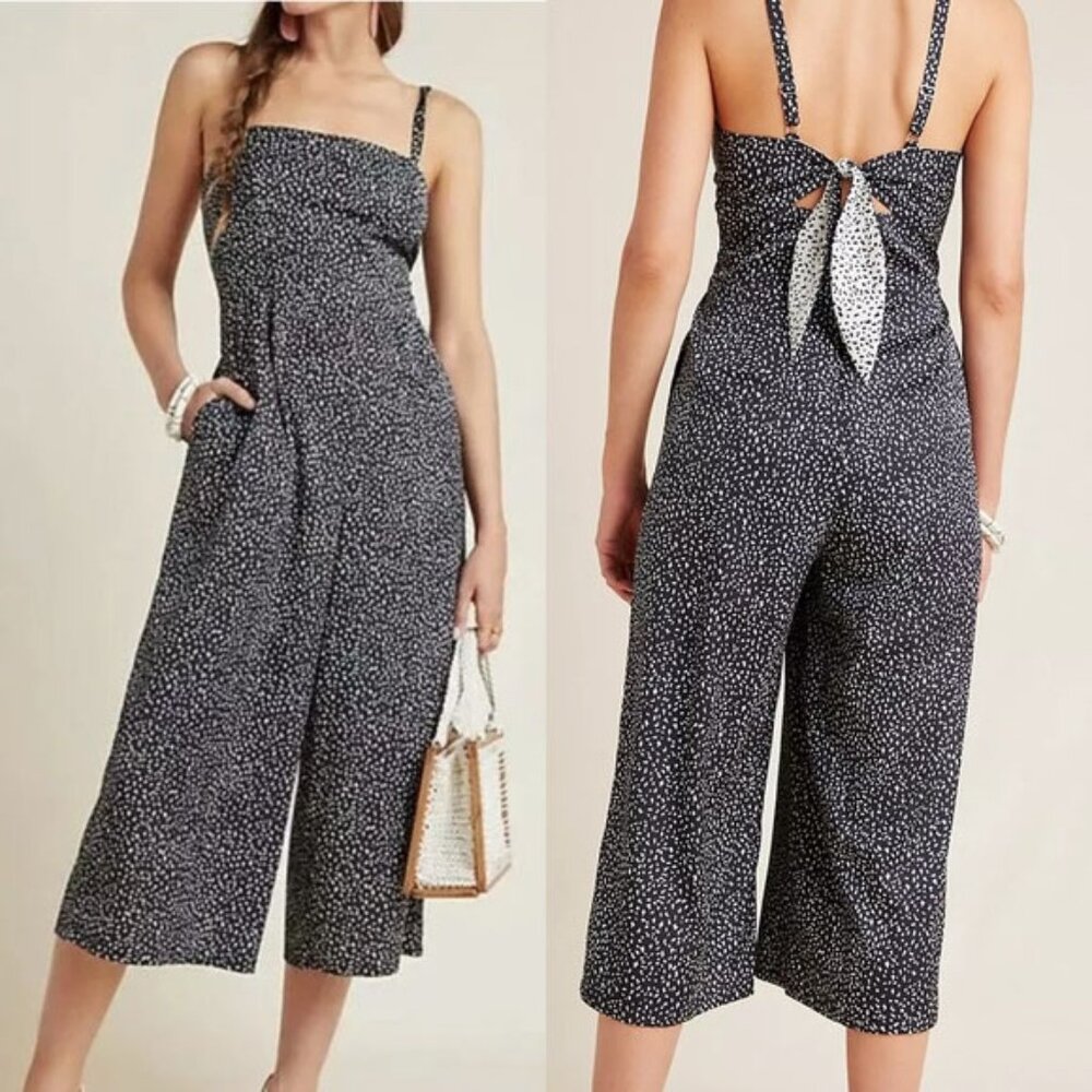 Anthropologie Rylee Jumpsuit by Hutch 10 Spotty Silky Satin $160 Preppy Classic